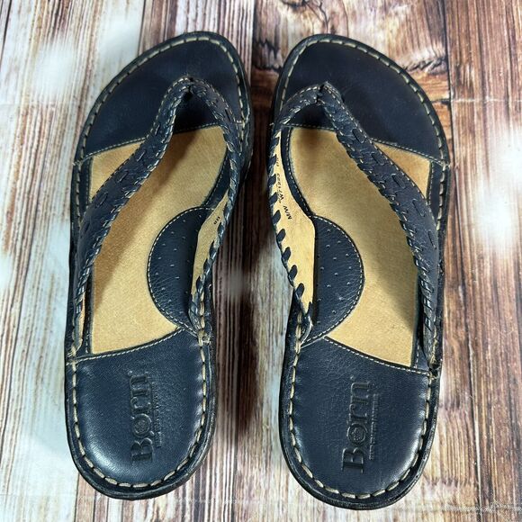 BORN Sandals Womens Size 6 Blue Leather Flip Flops Thongs Flats Casual Shoes - Picture 5 of 11